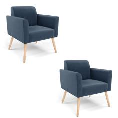 Kit 2 Poltronas Pés Palito Natural Marisa Suede Azul Marinho D03 - D?Rossi