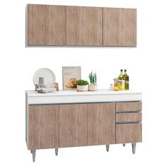 Armário Aéreo Argélia e Balcão Gabinete de Pia com Tampo Marrocos 150cm Branco/Castanho - Lumil