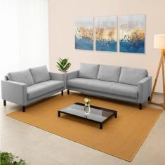 Conjunto de Sofá Antúrio 3 e 2 Lugares com Usb em Linho CabeCasa MadeiraMadeira Cinza