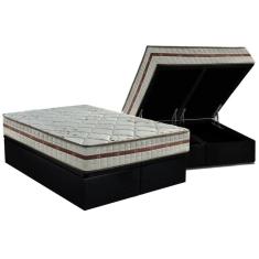 Cama Box Baú Queen: Colchão Molas MasterPocket Ensacadas Anjos   Classic + Base CRC Suede Black(158x198)