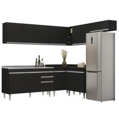Armário de Cozinha Modulado de Canto 7 Peças CP24 com Pia Inox Preto - Lumil