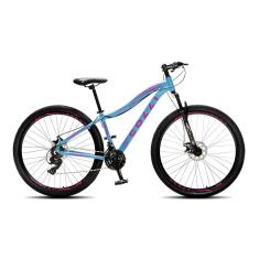 Bicicleta Colli Eudora Aro 29 Freio a Disco Quadro 15,5 - Azul Champanhe com Rosa Neon