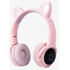 Headphone Wireless Bluetooth Gato Anime Led Hf-c320bt Exbom Pink - fun