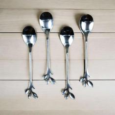 Conjunto 4 Colheres De Chá Aço Inox Prata Leaves Wolff