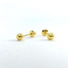 Brinco Bola 3mm Em Ouro 18k Tarraxa Baby