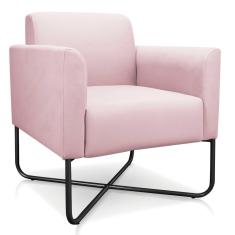 Poltrona Marisa Suede Rosa Bebê Base X Industrial Preta