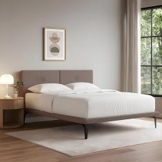 Cama Japonesa Toquio King com Cabeceira Almofada Linho Marrom