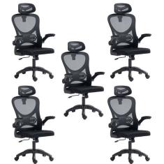 Kit 5 Cadeiras para Escritório Presidente Office Columbus com Tela Mesh Preto