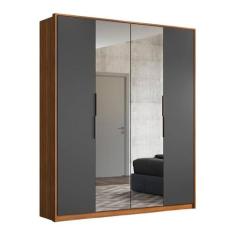 Guarda-Roupa Casal com 2 Espelhos Attore 4 PT 3 GV Amêndola e Grafito 