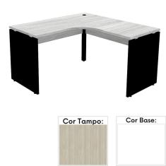 Mesa de Escritório em L Pé Painel PE25 em MDP 145 x 145 x 60 cm Nogueira CasaBlanca e Base Branca