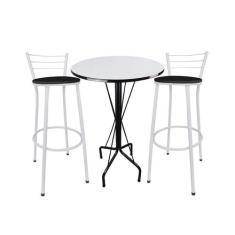 Kit Mesa Bistrô Preto Tampo Branco 2 Banquetas Branco Assento Preto - 