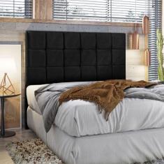 Cabeceira Julia Cama Box Casal 140cm Estofada em Veludo Preto Speciale