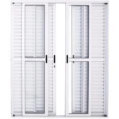 Porta De Alumínio de Correr Balcão 6 Folhas 2,10 X 1,80 Branca Linha 25 Com Fechadura