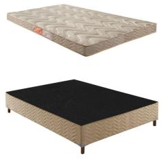 Box Casal Júlia 42x138x188cm com Colchão Casal Unique D33 Duoface 14x138x188cm Rustico Bege