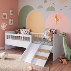 Cama Com Colchão Solteiro Montessoriana Infantil 135cm x 193cm Branco Affetto Completa Móveis