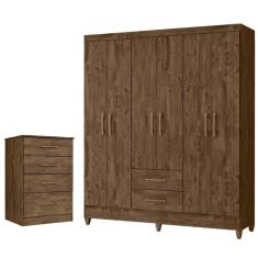 Kit Guarda Roupa Casal Panamá E Cômoda Ms - Castanho Wood Castanho Wood
