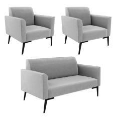 Sofá Namoradeira Com 2 Poltronas Pés Villach Marisa Suede D03 - D\`rossi Cor Cinza