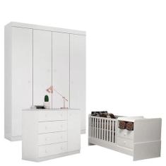 Quarto de Bebê Helena com Berço Multifuncional Selena Branco Brilho  P