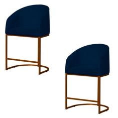 Kit 2 Banco Banqueta Poltrona Mia Base de Metal Bronze Suede - Fina Mo