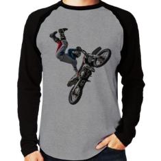 Camiseta Raglan Motocross Freestyle Trick Manga Longa - Foca na Moda, 