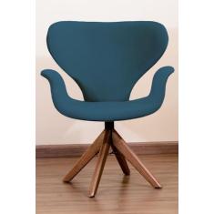Poltrona Decorativa Mix Pé Giratório de Madeira - Squadra Decor, Azul 