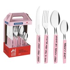 Faqueiro Tramontina My Lovely Kitchen com Lâminas em Aço Inox e Cabos de Polipropileno Rosa 16 Peças