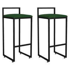 Kit 02 Banquetas Altas Hanna Preto Suede Verde Musgo