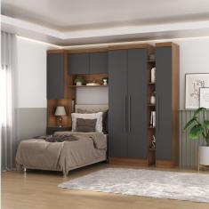 Guardo Roupa Modulado 6 Portas 4 Gavetas 4 Peças Hecol Móveis Nogal-grafite