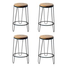 Kit 4 Banquetas Banco Guatemala Estilo Industrial Preto Preto