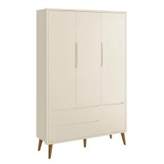 Guarda Roupa Infantil 3 Portas Theo Retrô Areia Fosco Com Pés Amadeirado Reller Móveis Areia Fosco