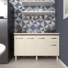 Balcão Cozinha Armário Gabiente Pia de 140 cm com 4 Portas e 1 Gavetas