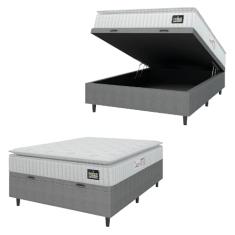 Cama Box Baú Colchão Casal Espuma D45 Lazio Pillow Top 138x188x70cm Branco/Cinza Hellen - Suporta até 120kg por Pessoa
