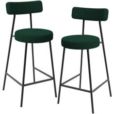 Kit 02 Banquetas Baixa Para Cozinha Sala De Jantar Bar Bancada Milão L02 Bouclê Verde