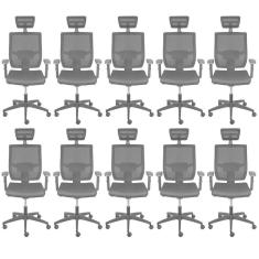 Kit 10 Cadeiras de Escritório Presidente com Nr17 Atenas Alta Preto