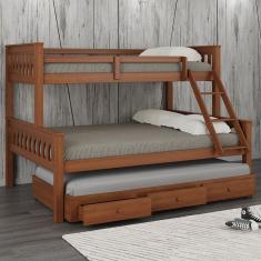 Treliche Madeira Com Gavetas Merk -  2 Camas Solteiro e 1 Cama Casal