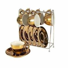 Xícara Café Nespresso Dolce Gusto Porcelana Dourado 6 Peças