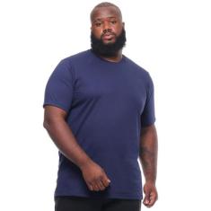 Camiseta Plus Size Lisa Anistia Masculina Básica Algodão Marinho, Azul