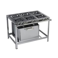 Fogão Industrial 6 Bocas 30x30 com Forno Aço Inox 304 Metalmaq, Gás Na