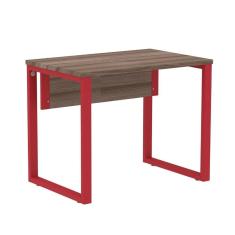 Mesa Escritório P25 TUB Pandin 90 cm (Larg) Tampo MDP Walnut Pé Aço Tubular Vermelho