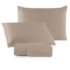 Jogo de Lençol Casal King C/ Elástico Malha 100% Algodão 03 Pçs Liso -