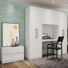 Guarda Roupa Infantil 6 Portas Branco c/ Escrivaninha