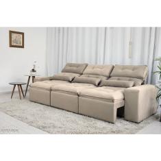 Sofá Retrátil e Reclinável 2,75m c/ 05 Lugares em Tecido Suede Bege