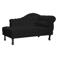 Recamier Decorativo Divã Larissa Lado Esquerdo Couro Preto Pés Madeira