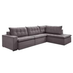 Sofá 4 Lugares Presidente com Chaise Direito Veludo Cinza - Estofart