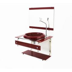 Gabinete com cuba para banheiro de vidro 60cm it inox com cuba chapeu 
