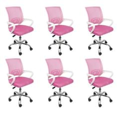 Kit 6 Cadeiras para Escritório Diretor Tela Mesh Tok 3310 Rosa