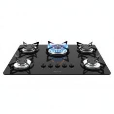 Cooktop Fogatti à Gás Fgt 5b Tc Vidro Preto Flange Inox Preto Bivolt, 