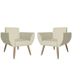 Kit 02 Poltronas Decorativas Flora Pés Palito Suede Bege - DS Estofados