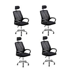 Kit 4 Cadeiras Escritório Diretor Tela Mesh Encosto De Cabeça + Ebook
