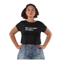 Camiseta Baby Look Engraçadas Não Sou Capaz De Opinar Feminino Preto -
